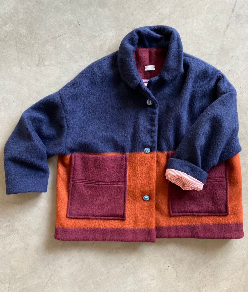 crocus cappottino in lana, blu bordeaux e arancione scuro - immagine 2